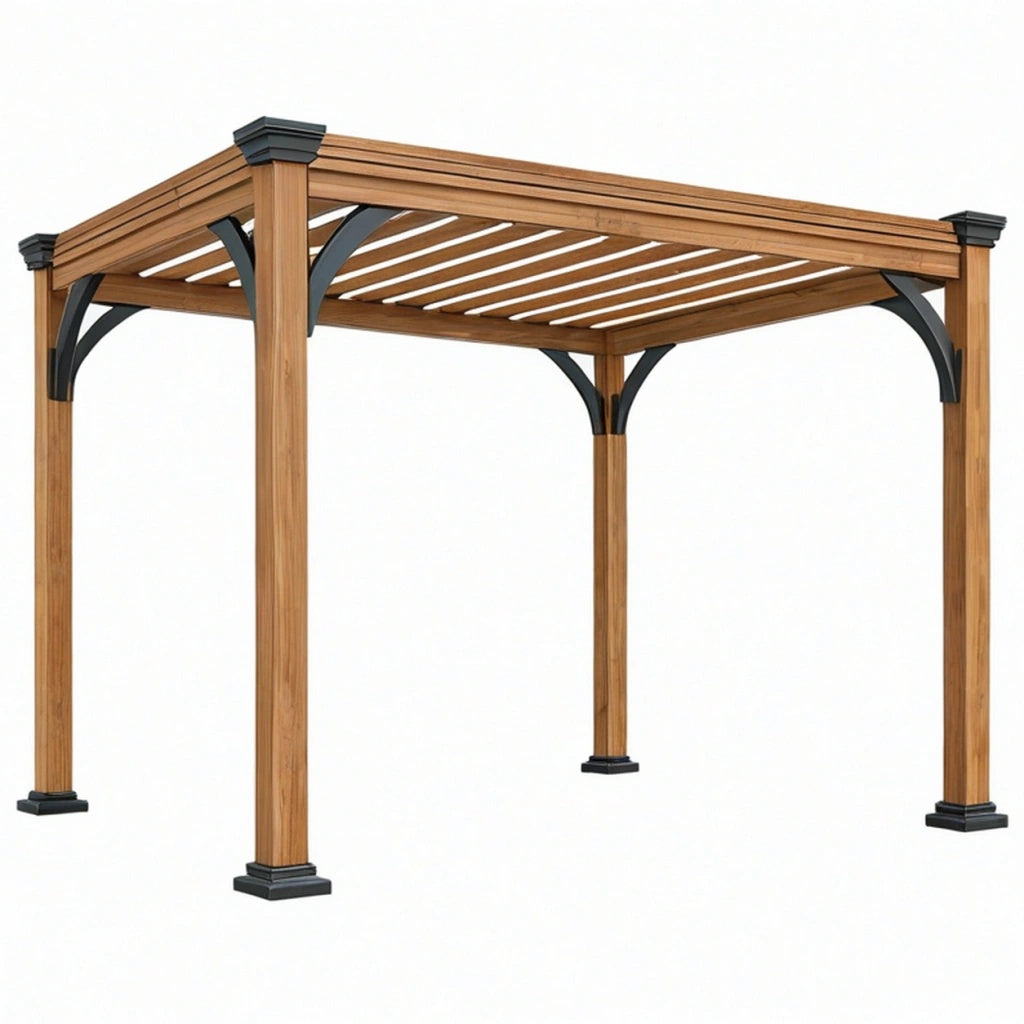 Pergola ogrodowa 300 x 300 x 230 cm drewniana brązowa z ażurowym dachem