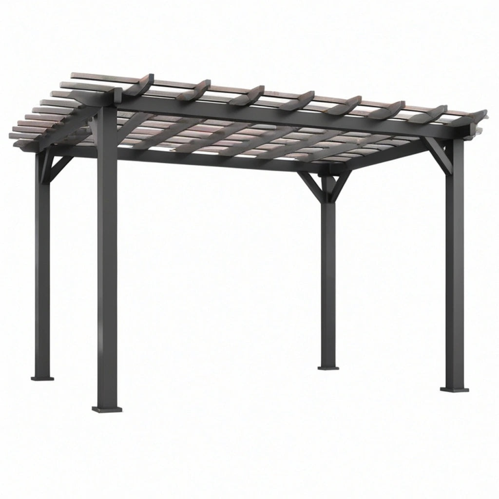 Pergola ogrodowa 300 x 300 x 230 cm stalowa czarna z listwami dachowymi