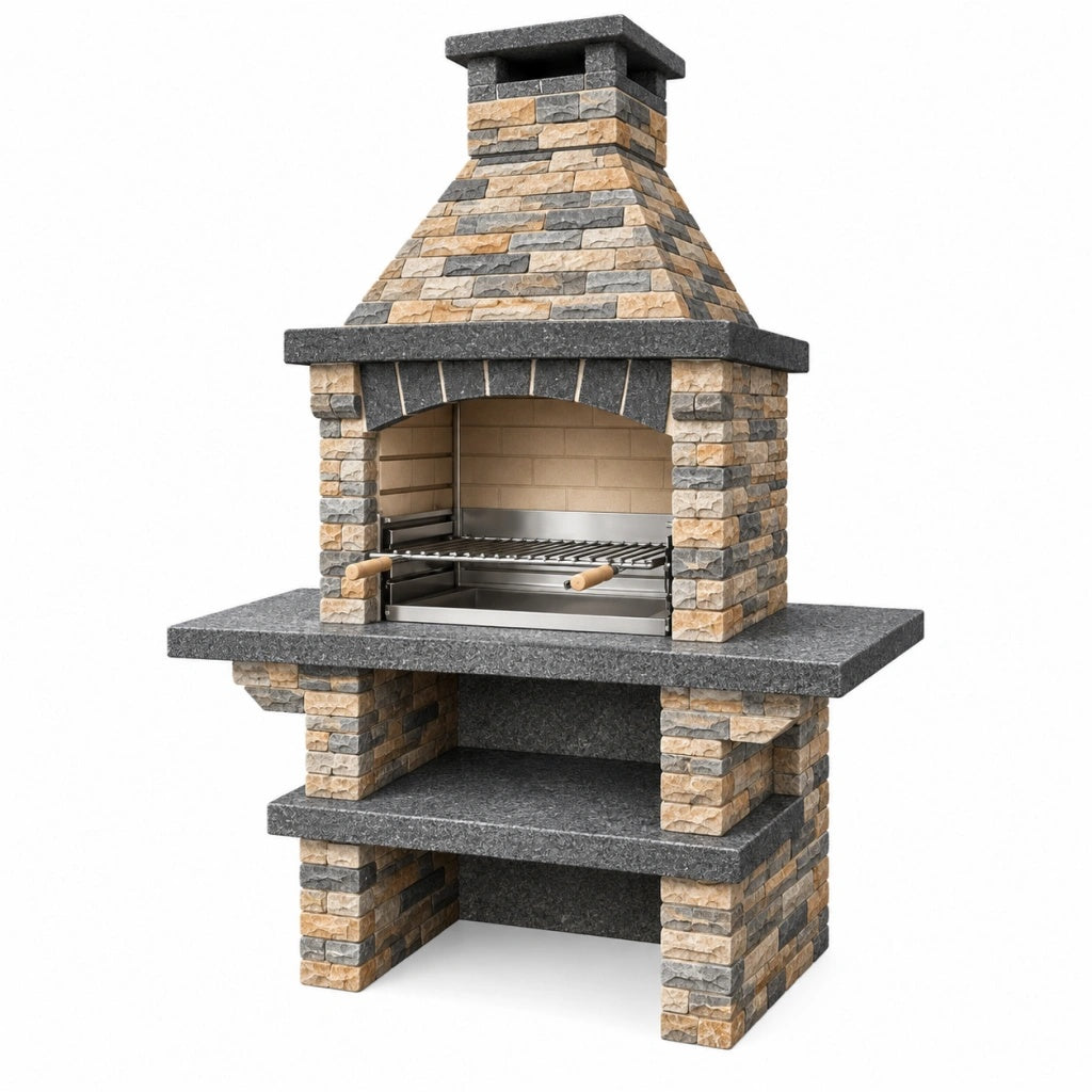 Grill ogrodowy 120 x 70 x 220 cm z kamienia szaro-beżowy z rusztem