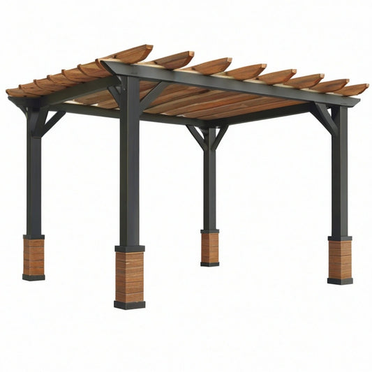 Pergola ogrodowa 300 x 300 x 230 cm stal i drewno brązowo-czarna ażurowa