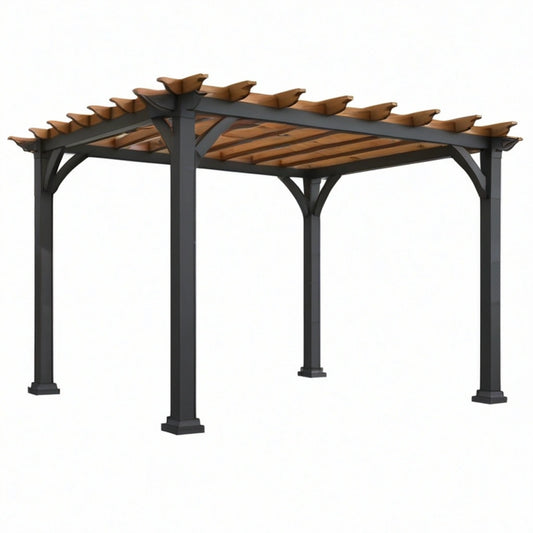 Pergola ogrodowa 300 x 300 x 240 cm stalowa czarna z drewnianym zadaszeniem ażurowym