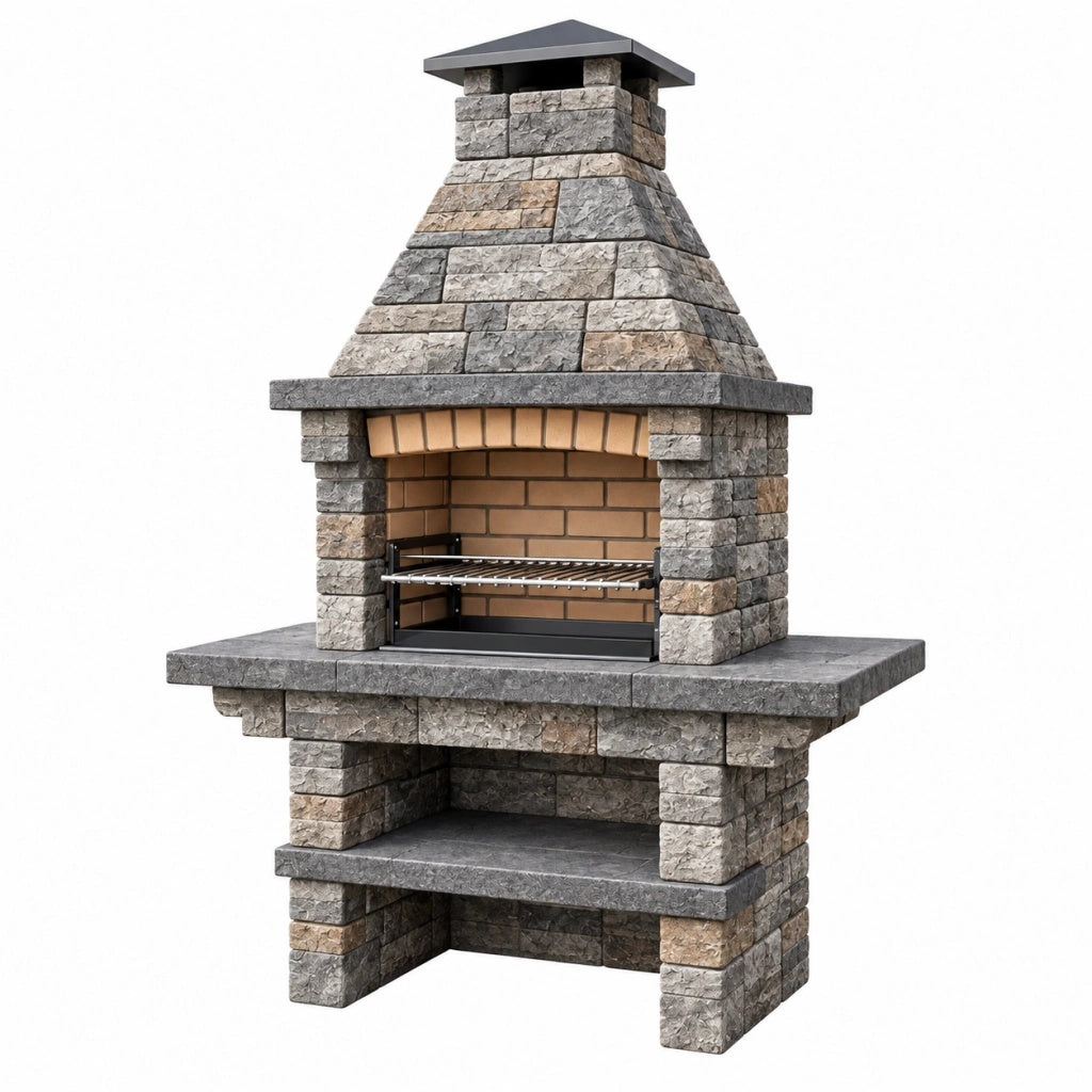 Grill ogrodowy 120 x 80 x 220 cm z kamienia szaro-beżowy murowany z półką