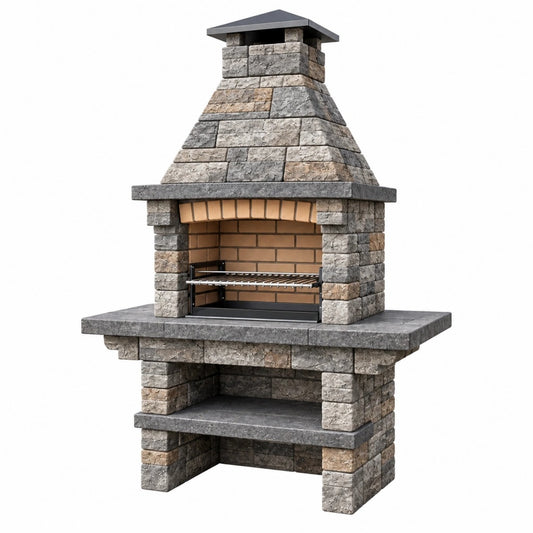 Grill ogrodowy 120 x 80 x 220 cm z kamienia szaro-beżowy murowany z półką