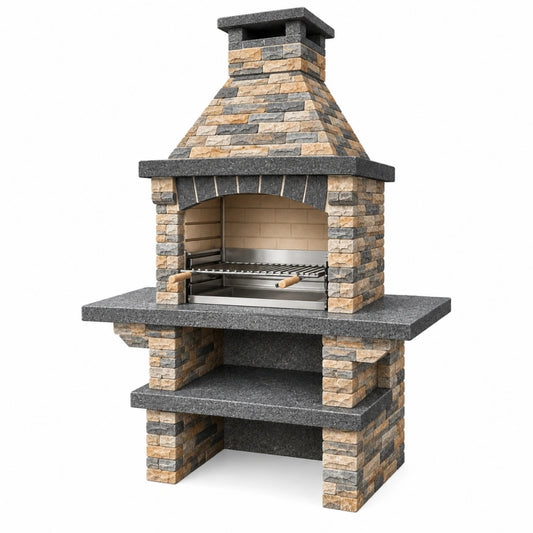 Grill ogrodowy 120 x 70 x 220 cm z kamienia szaro-beżowy z rusztem