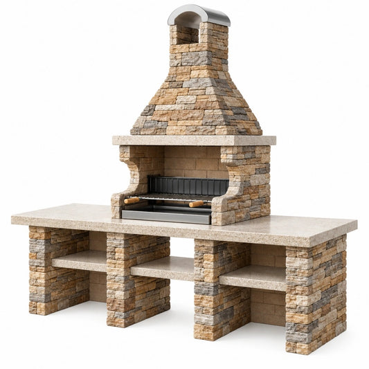 Grill ogrodowy murowany 200 x 80 x 230 cm z kamienia do grillowania rustykalny