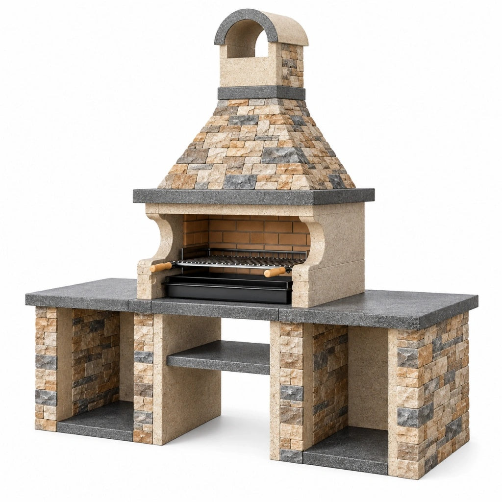 Grill ogrodowy 200 x 80 x 230 cm kamienny beżowo-szary z rusztem i blatem